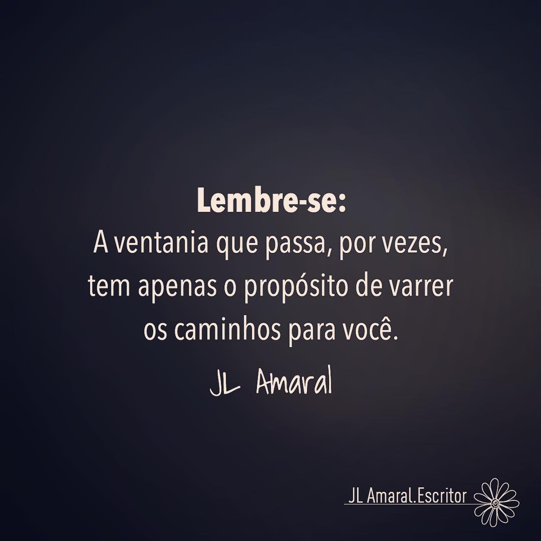 Lembre-se: A ventania passa, por vezes, tem apenas o propósito de varrer os caminhos para você. (JL Amaral) 