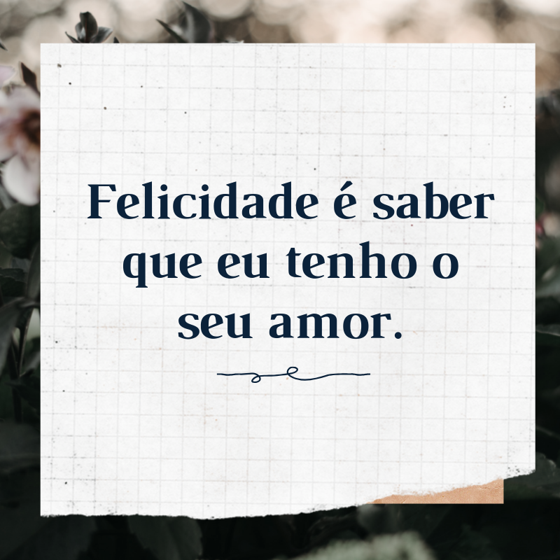 Felicidade é saber que eu tenho o seu amor.