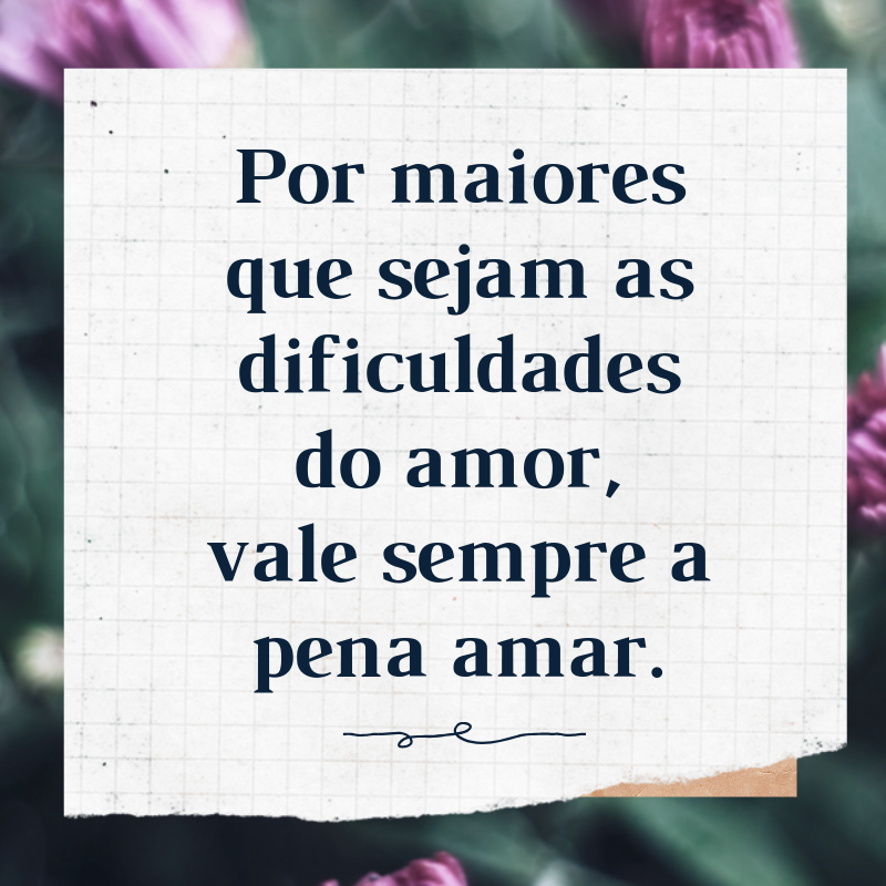 Por maiores que sejam as dificuldades do amor, vale sempre a pena amar.