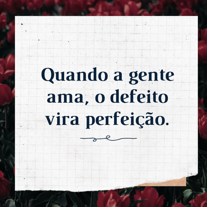 Quando a gente ama, o defeito vira perfeição.