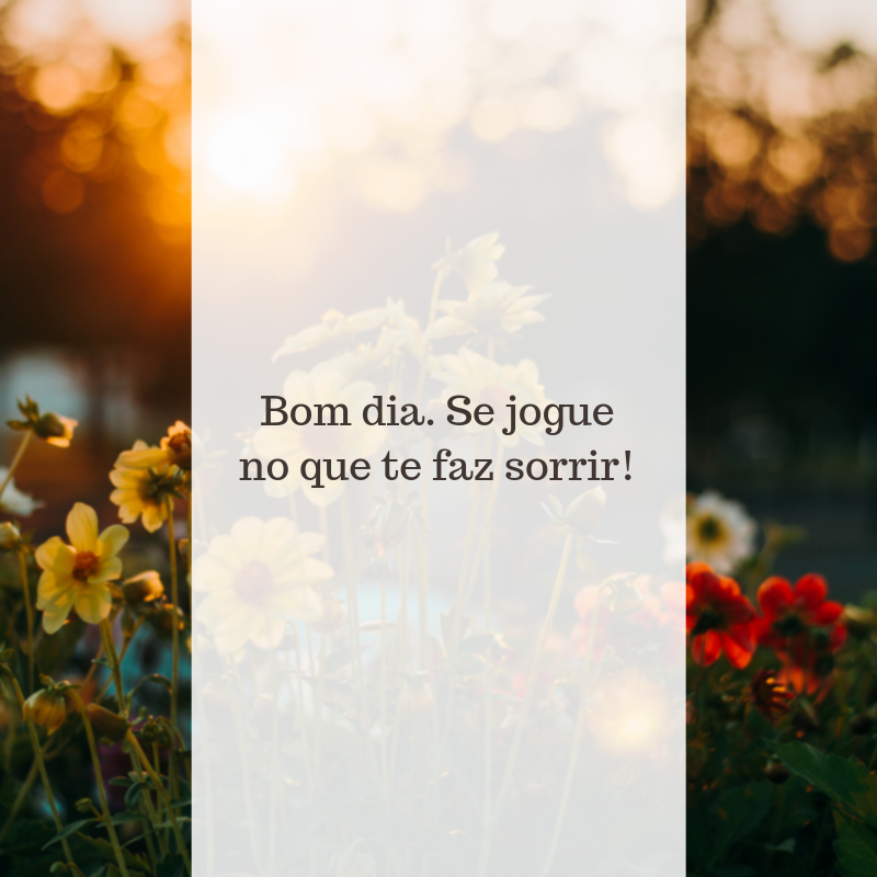 Bom dia. Se jogue no que te faz sorrir!