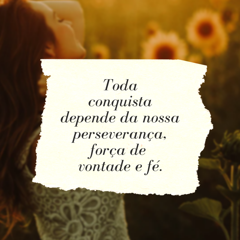 Toda conquista depende da nossa perseverança, força de vontade e fé.