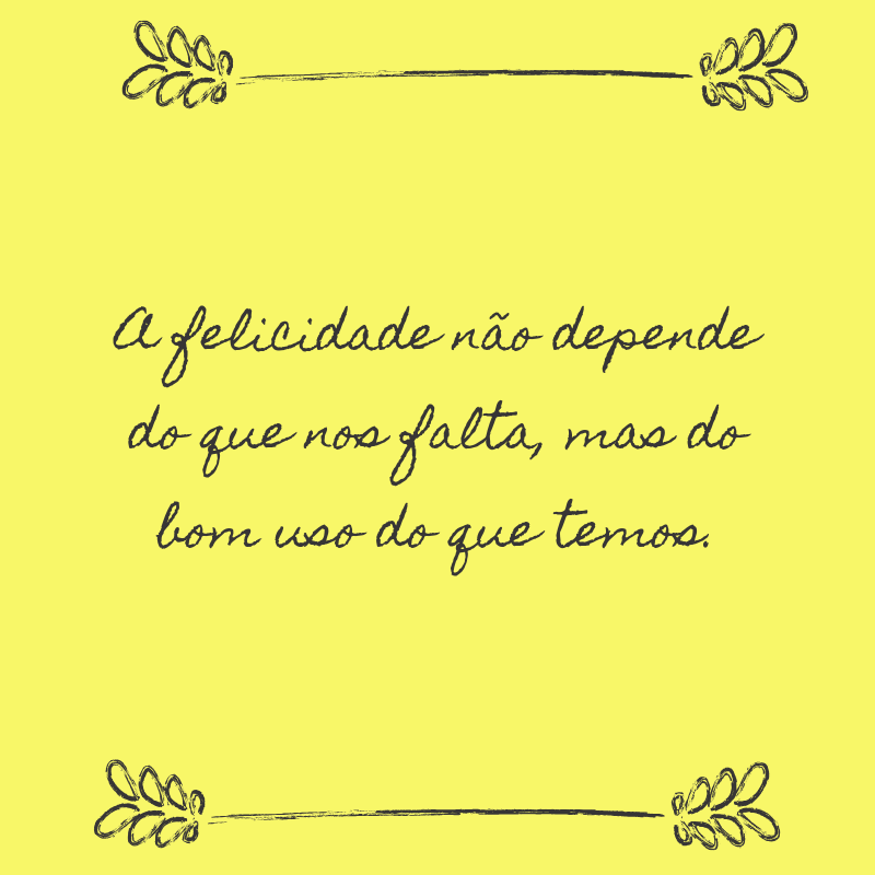 A felicidade não depende do que nos falta, mas do bom uso do que temos. 