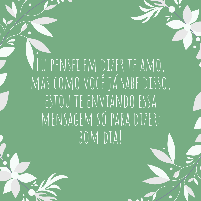 Eu pensei em dizer te amo, mas como você já sabe disso, estou te enviando essa mensagem só para dizer: bom dia!