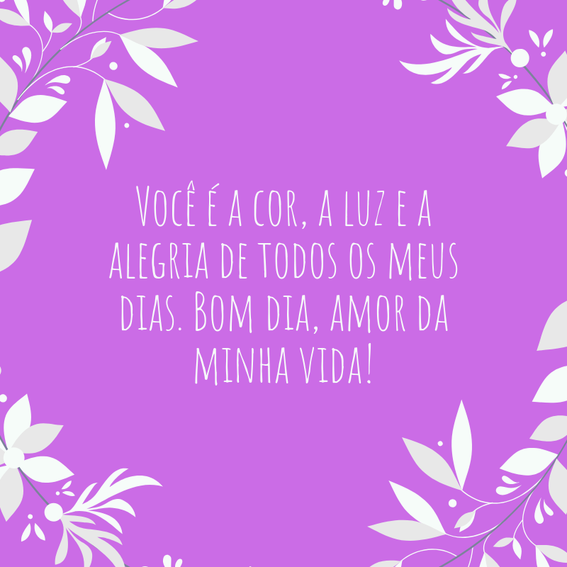 Você é a cor, a luz e a alegria de todos os meus dias. Bom dia, amor da minha vida!