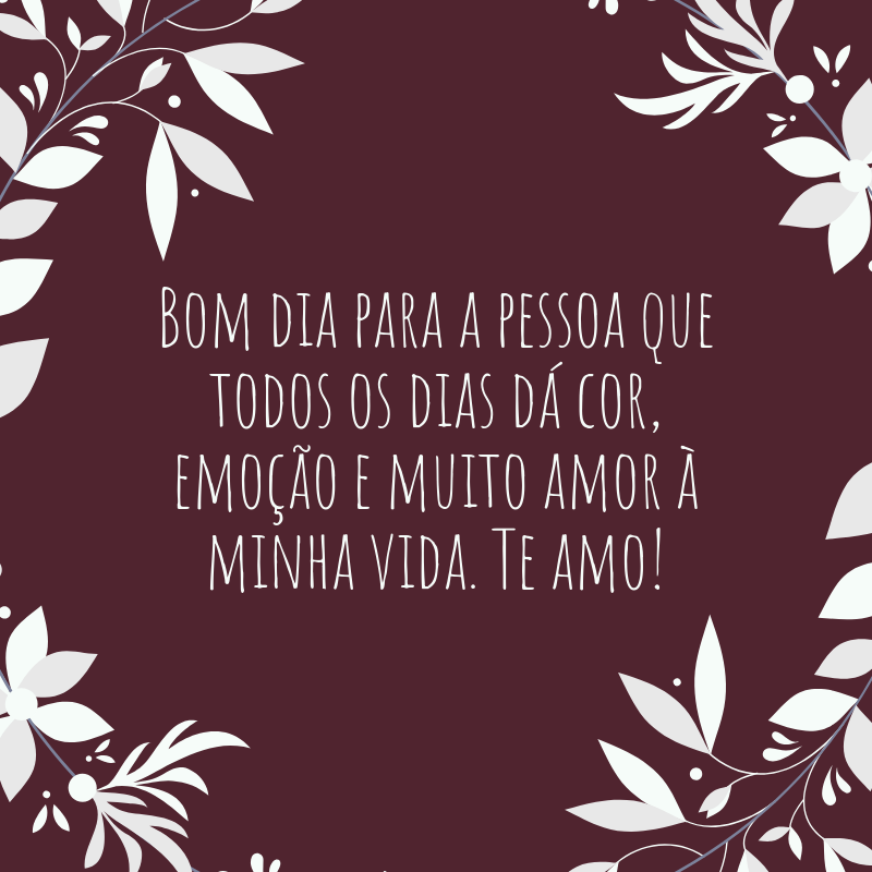 Bom dia para a pessoa que todos os dias dá cor, emoção e muito amor à minha vida. Te amo!