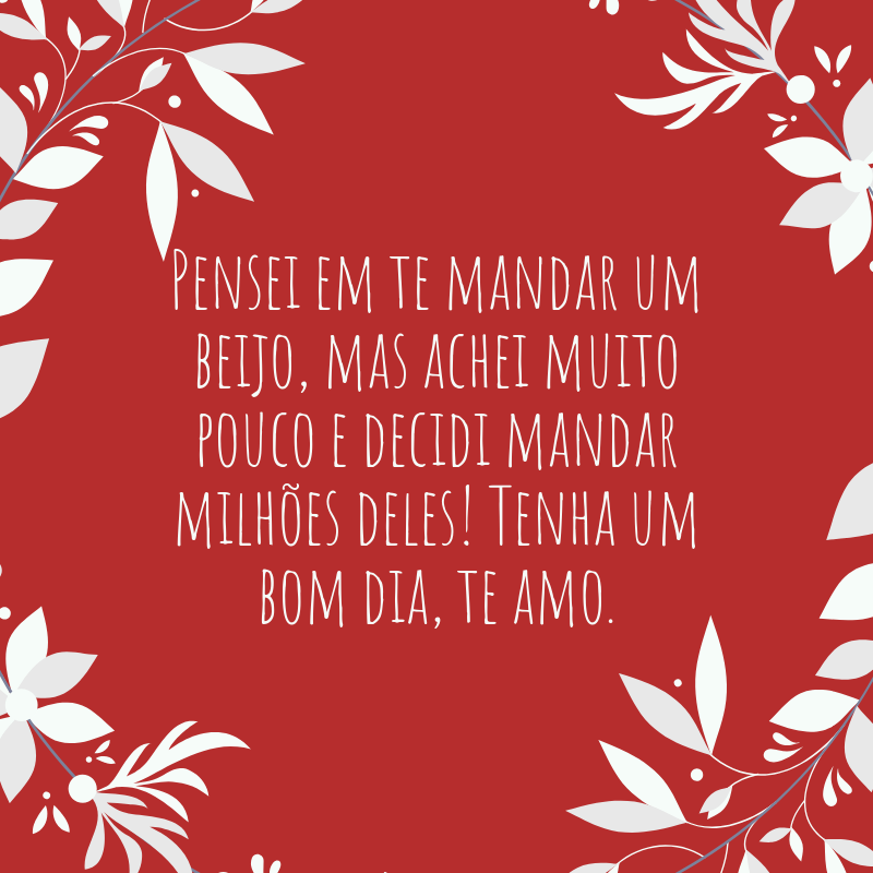 Pensei em te mandar um beijo, mas achei muito pouco e decidi mandar milhões deles! Tenha um bom dia, te amo.