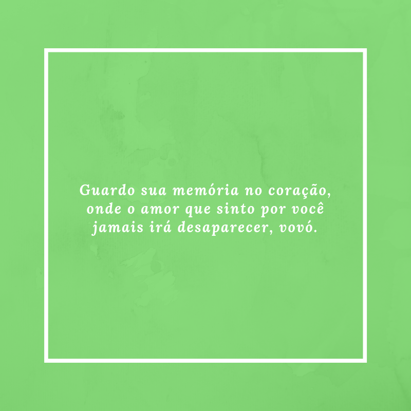 Guardo sua memória no coração, onde o amor que sinto por você jamais irá desaparecer, vovó.