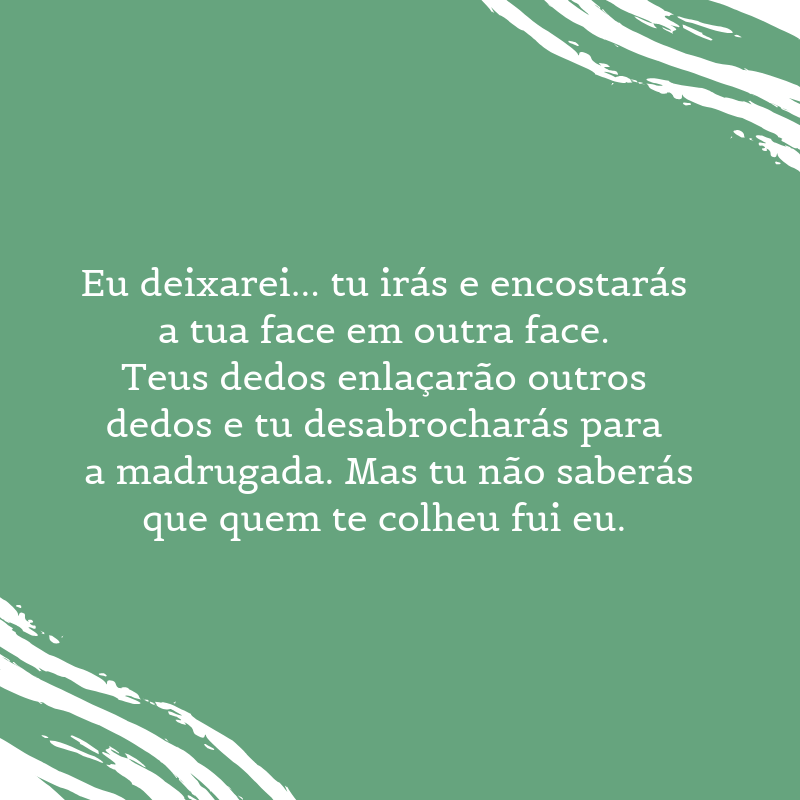 Eu deixarei... tu irás e encostarás a tua face em outra face. Teus dedos enlaçarão outros dedos e tu desabrocharás para a madrugada. Mas tu não saberás que quem te colheu fui eu. 