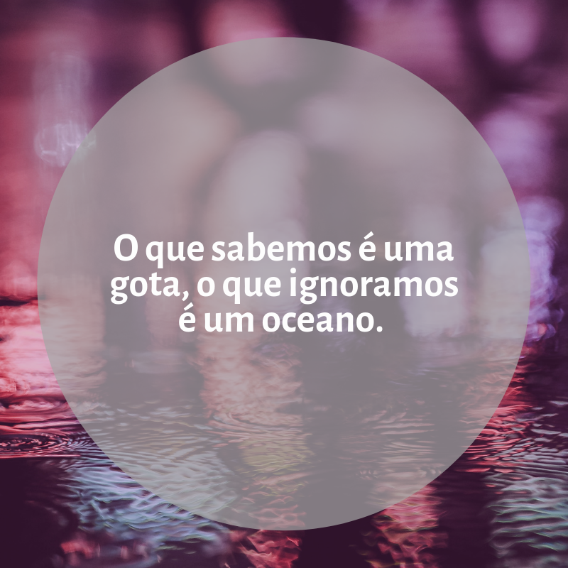 O que sabemos é uma gota, o que ignoramos é um oceano. 