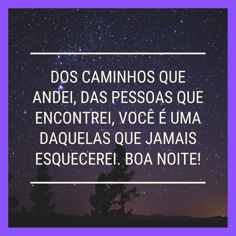 Dos caminhos que andei, das pessoas que encontrei, você é uma daquelas que jamais esquecerei. Boa noite!