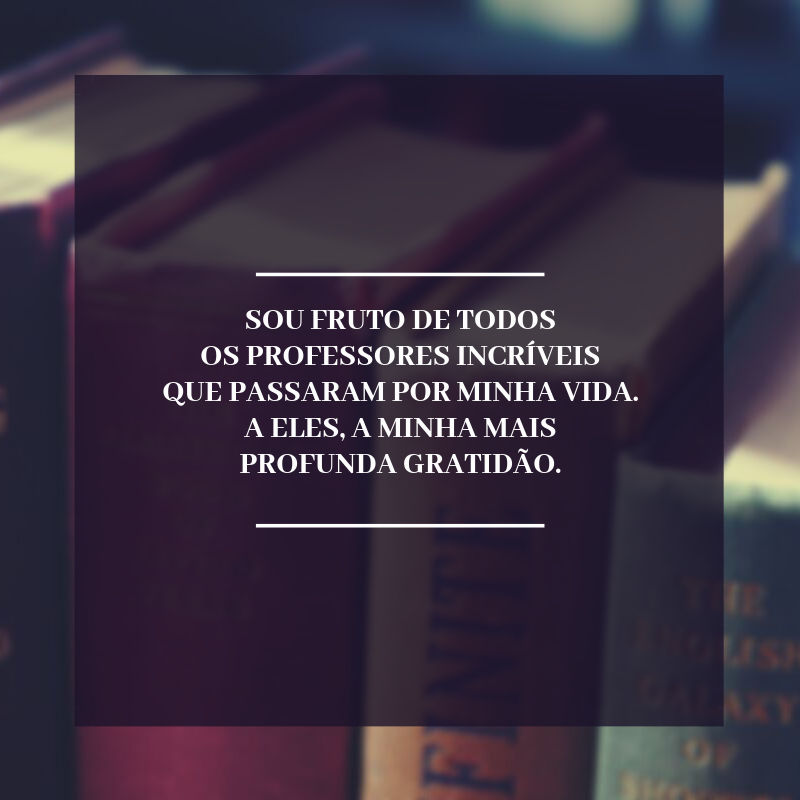 Sou fruto de todos os professores incríveis que passaram por minha vida. A eles, a minha mais profunda gratidão.