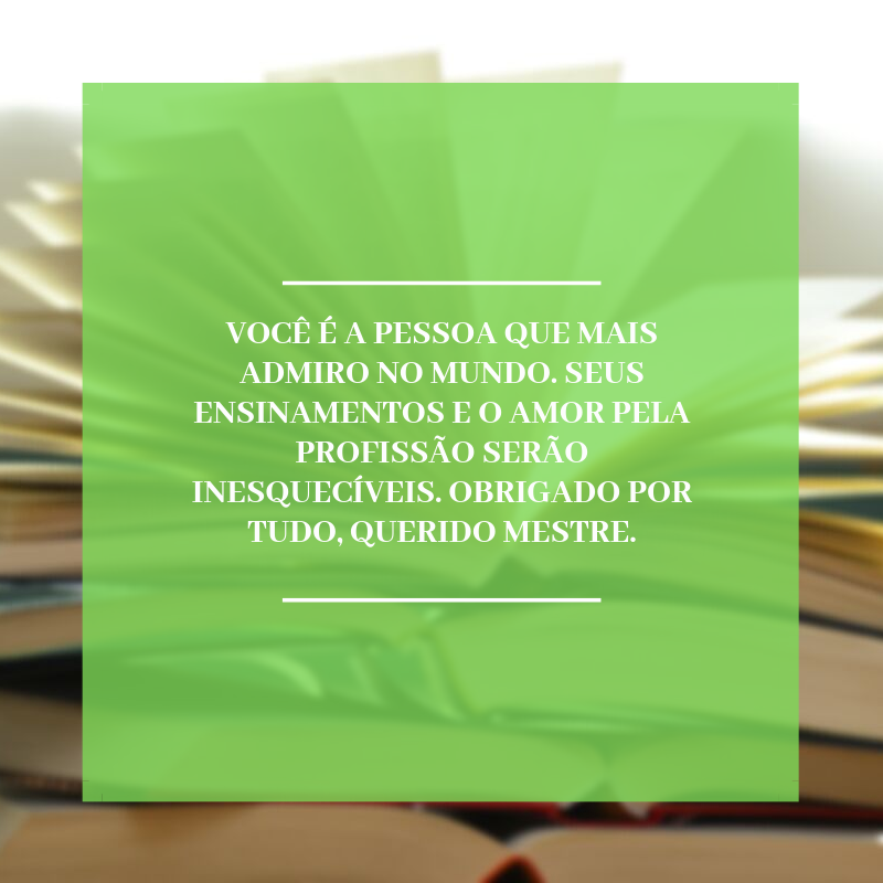 Você é a pessoa que mais admiro no mundo. Seus ensinamentos e o amor pela profissão serão inesquecíveis. Obrigado por tudo, querido mestre.