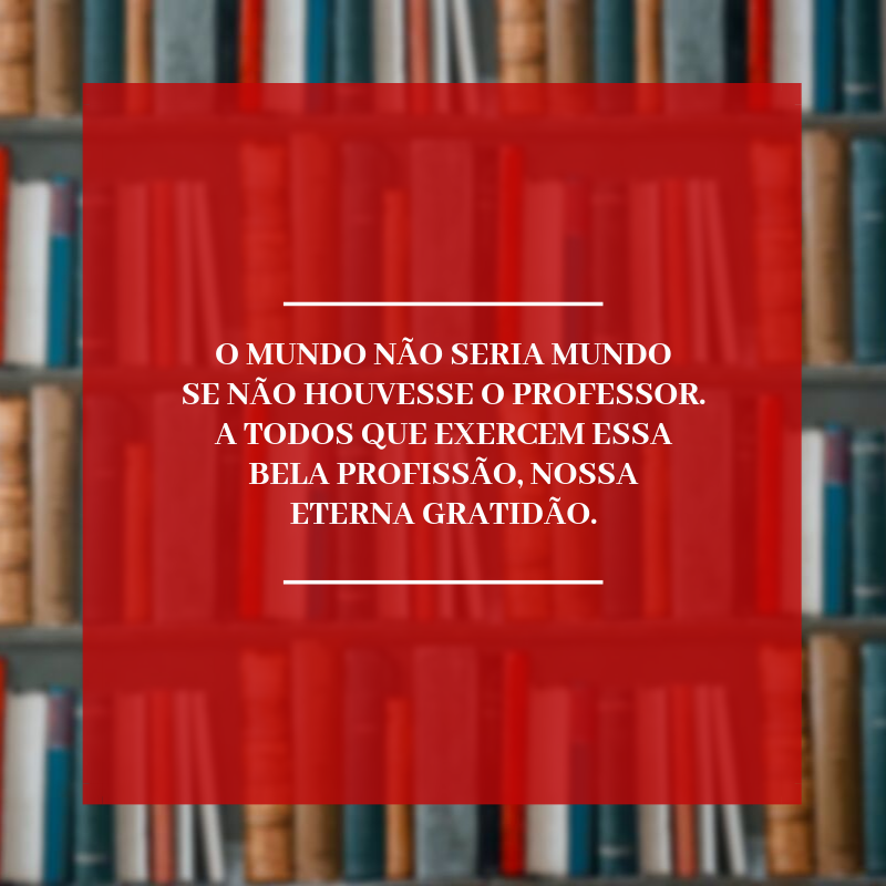 O mundo não seria mundo se não houvesse o professor. A todos que exercem essa bela profissão, nossa eterna gratidão.