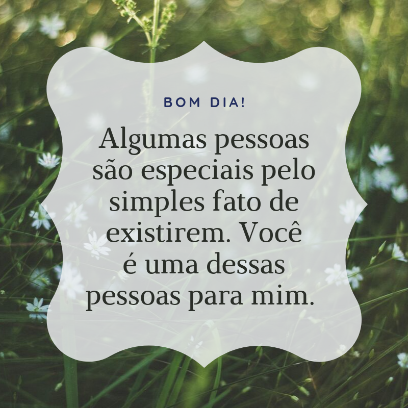 Bom dia! Algumas pessoas são especiais pelo simples fato de existirem. Você é uma dessas pessoas para mim. 