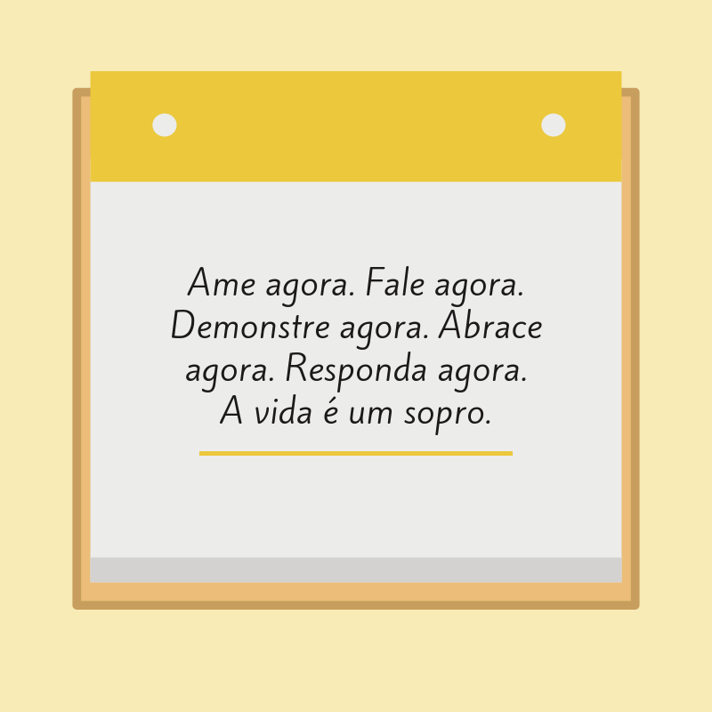 Ame agora. Fale agora. Demonstre agora. Abrace agora. Responda agora. A vida é um sopro.