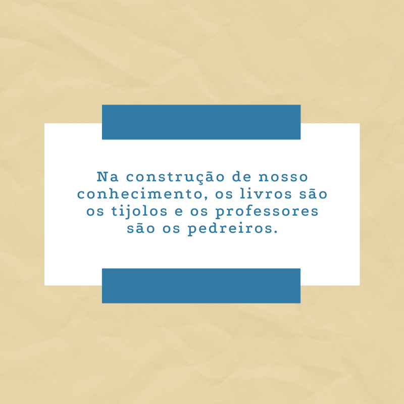 Na construção de nosso conhecimento, os livros são os tijolos e os professores são os pedreiros.