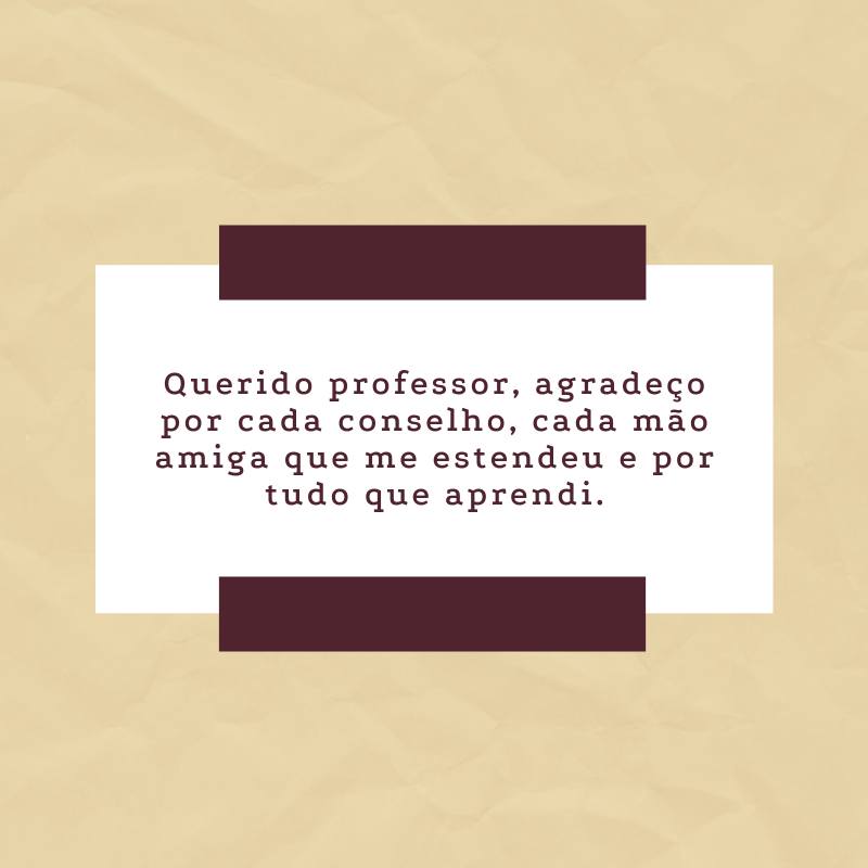 Querido professor, agradeço por cada conselho, cada mão amiga que me estendeu e por tudo que aprendi.