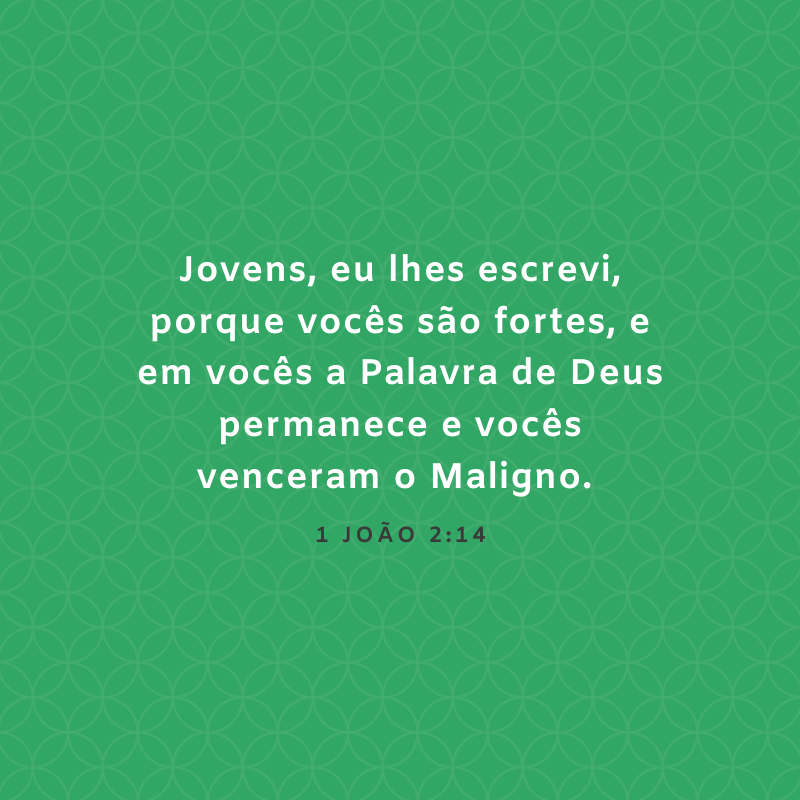 Jovens, eu lhes escrevi, porque vocês são fortes, e em vocês a Palavra de Deus permanece e vocês venceram o Maligno. 