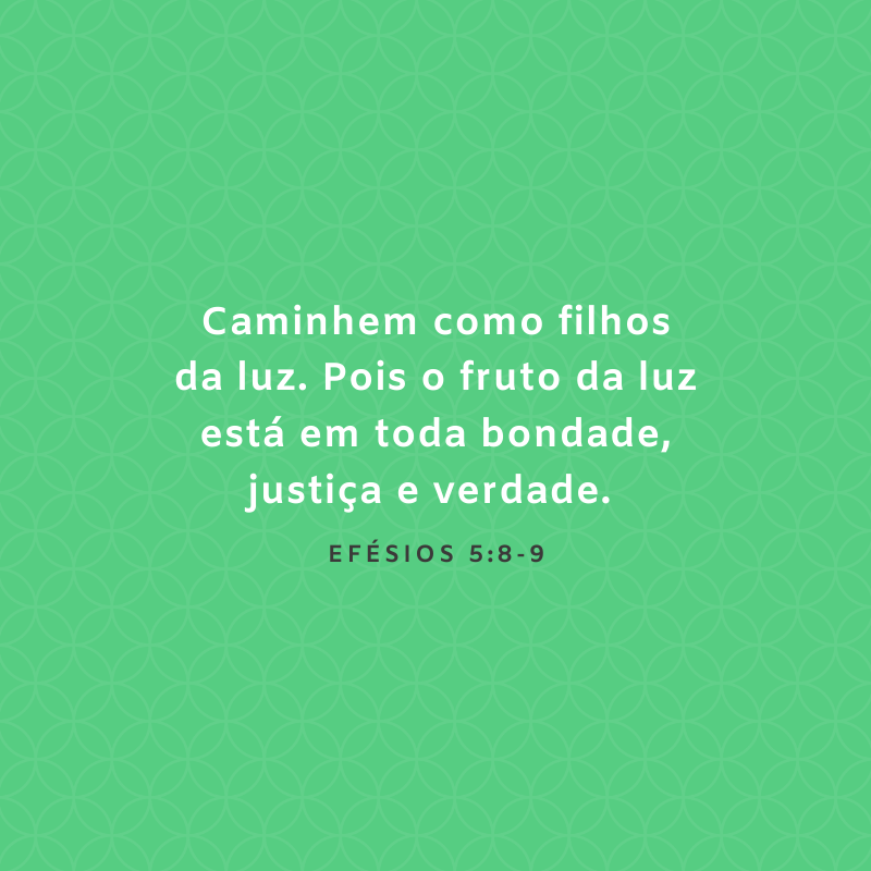 Caminhem como filhos da luz. Pois o fruto da luz está em toda bondade, justiça e verdade. 