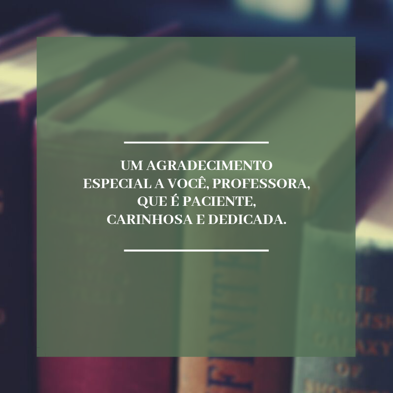 Um agradecimento especial a você, professora, que é paciente, carinhosa e dedicada.