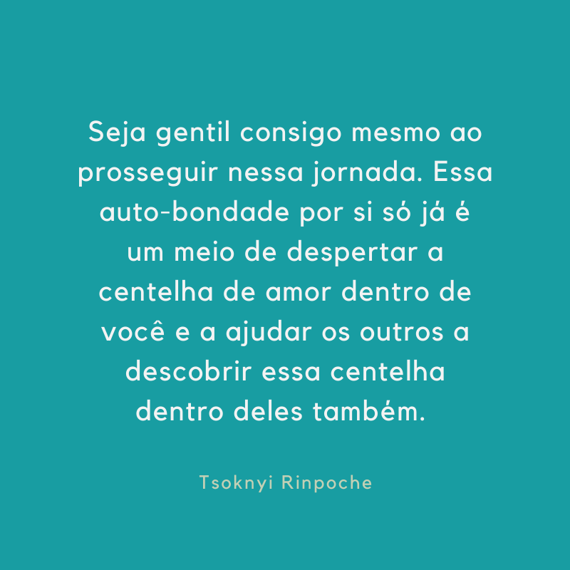 Seja gentil consigo mesmo ao prosseguir nessa jornada. Essa auto-bondade por si só já é um meio de despertar a centelha de amor dentro de você e a ajudar os outros a descobrir essa centelha dentro deles também. 