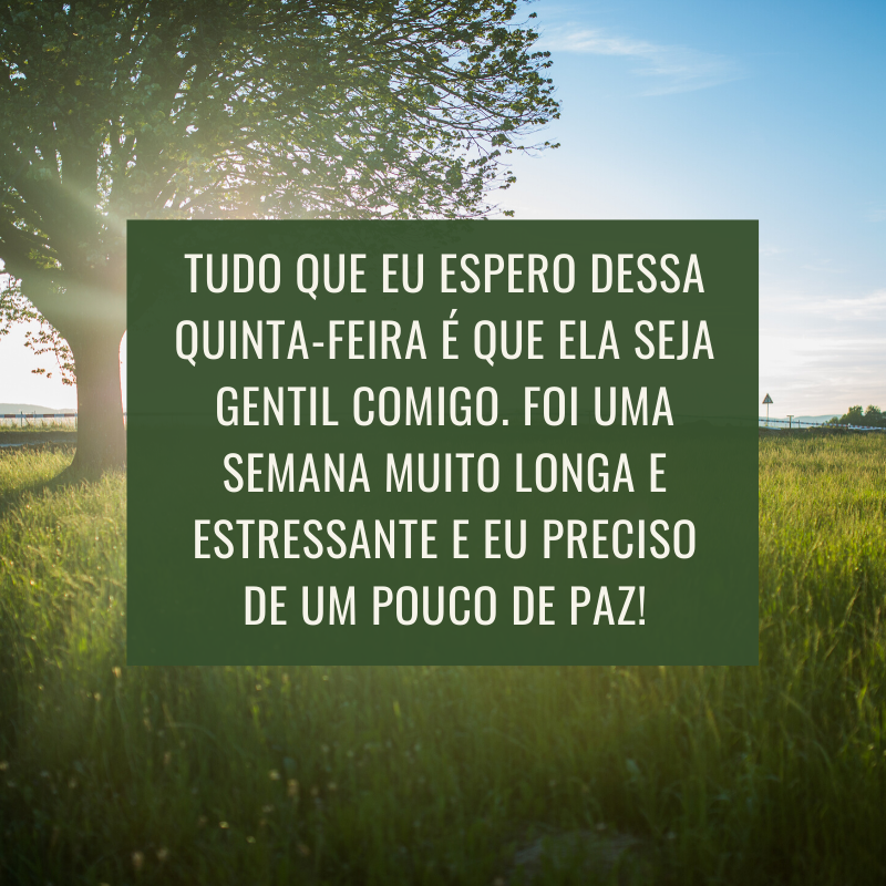 Tudo que eu espero dessa quinta-feira é que ela seja gentil comigo. Foi uma semana muito longa e estressante e eu preciso de um pouco de paz!