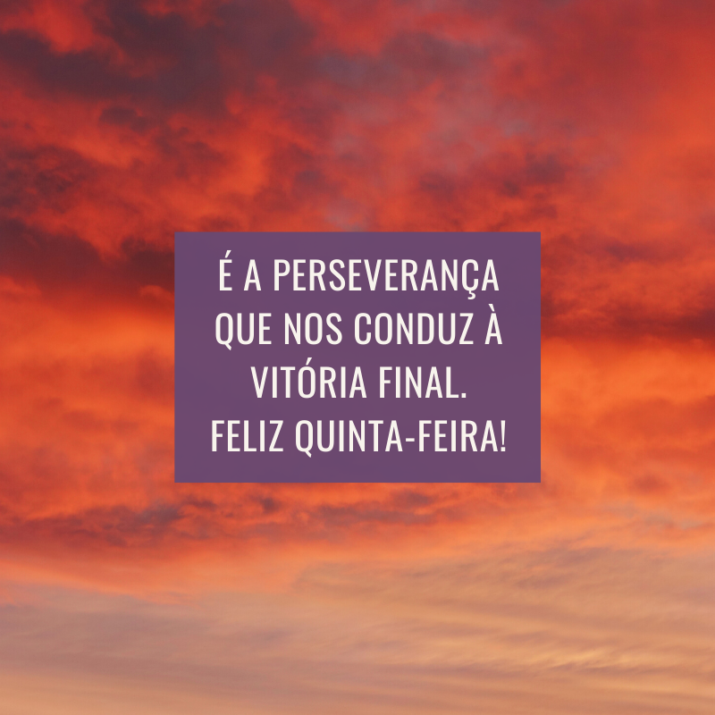 É a perseverança que nos conduz à vitória final. Feliz quinta-feira!