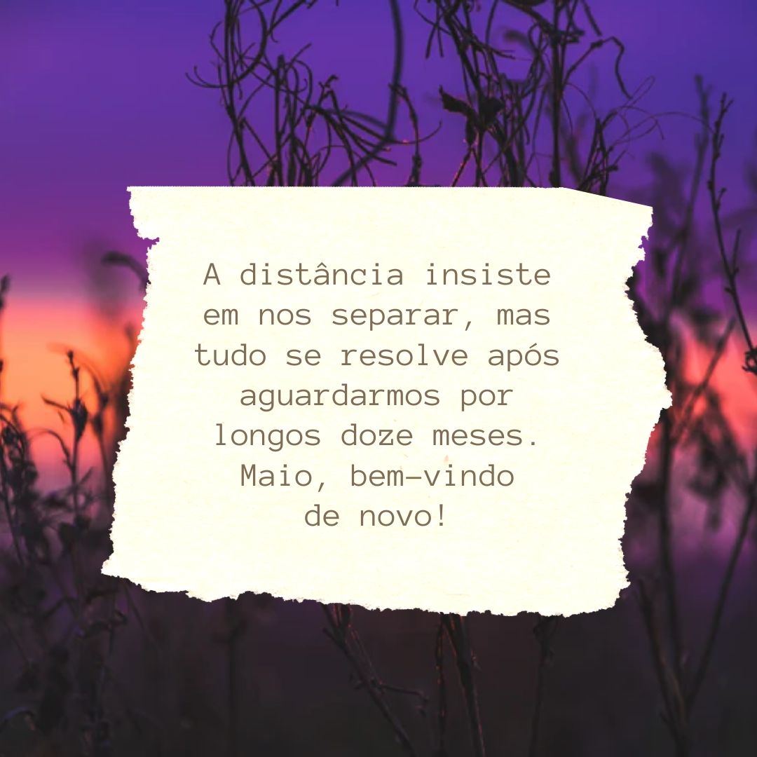 A distância insiste em nos separar, mas tudo se resolve após aguardarmos por longos doze meses. Maio, bem-vindo de novo!