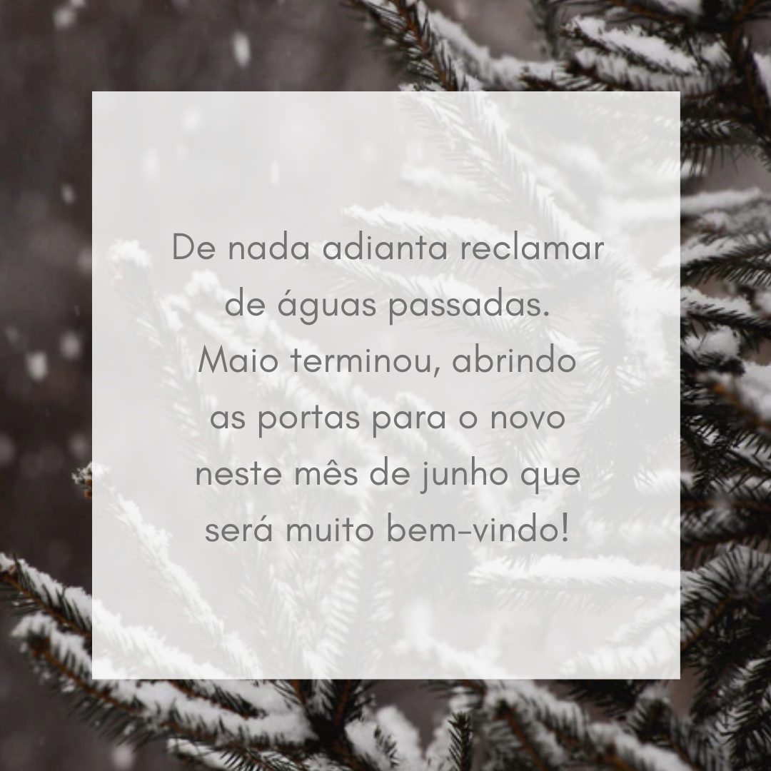 De nada adianta reclamar de águas passadas. Maio terminou, abrindo as portas para o novo neste mês de junho que será muito bem-vindo!