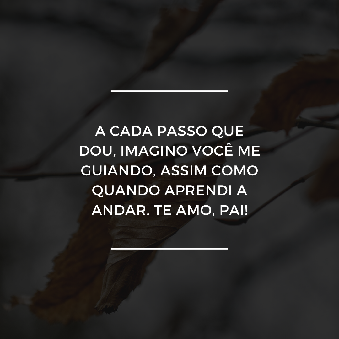 A cada passo que dou, imagino você me guiando, assim como quando aprendi a andar. Te amo, pai!