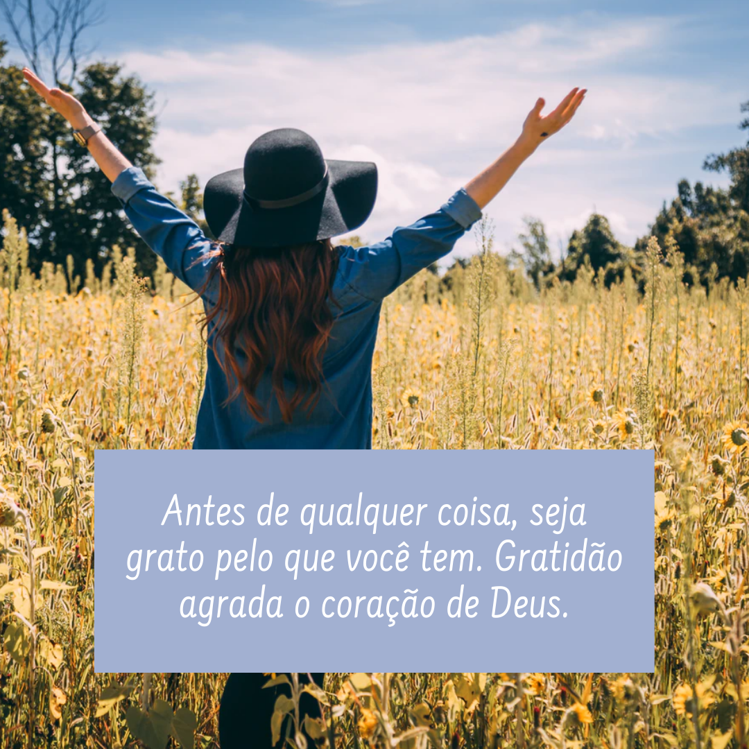 Antes de qualquer coisa, seja grato pelo que você tem. Gratidão agrada o coração de Deus.