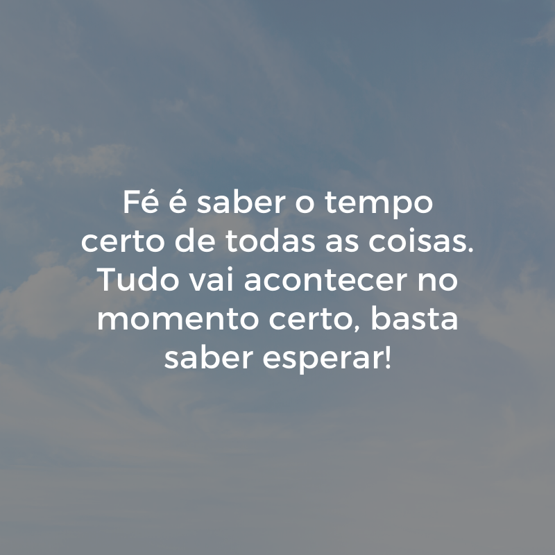 Fé é saber o tempo certo de todas as coisas. Tudo vai acontecer no momento certo, basta saber esperar!