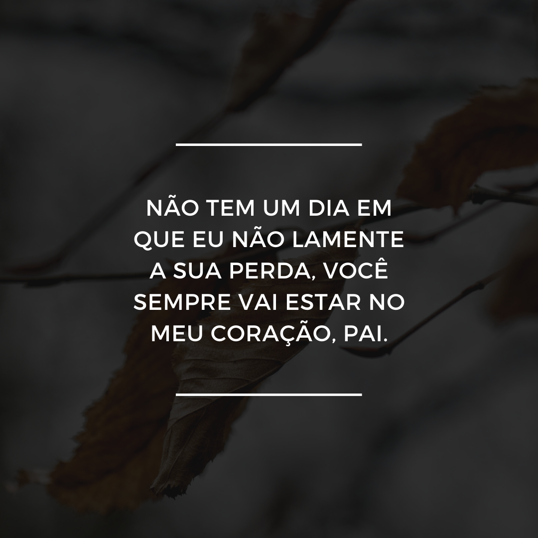 Não tem um dia em que eu não lamente a sua perda, você sempre vai estar no meu coração, pai.