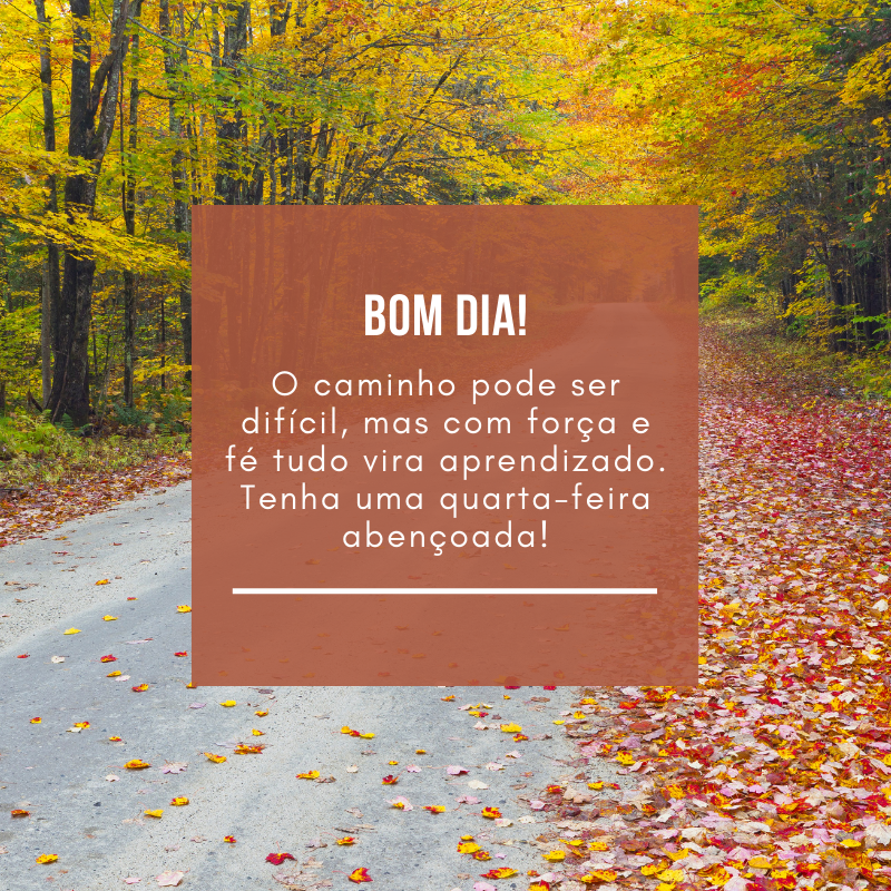 O caminho pode ser difícil, mas com força e fé tudo vira aprendizado. Tenha uma quarta-feira abençoada!