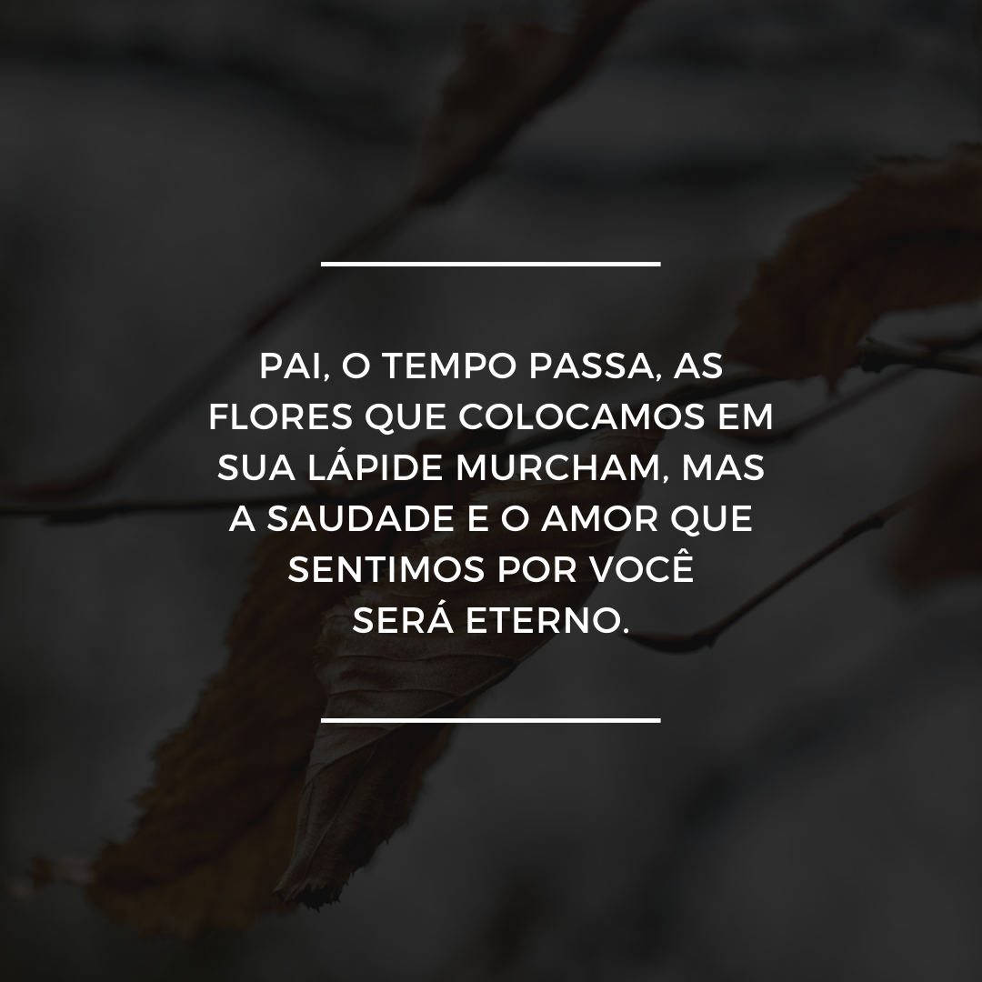 Pai, o tempo passa, as flores que colocamos em sua lápide murcham, mas a saudade e o amor que sentimos por você será eterno.