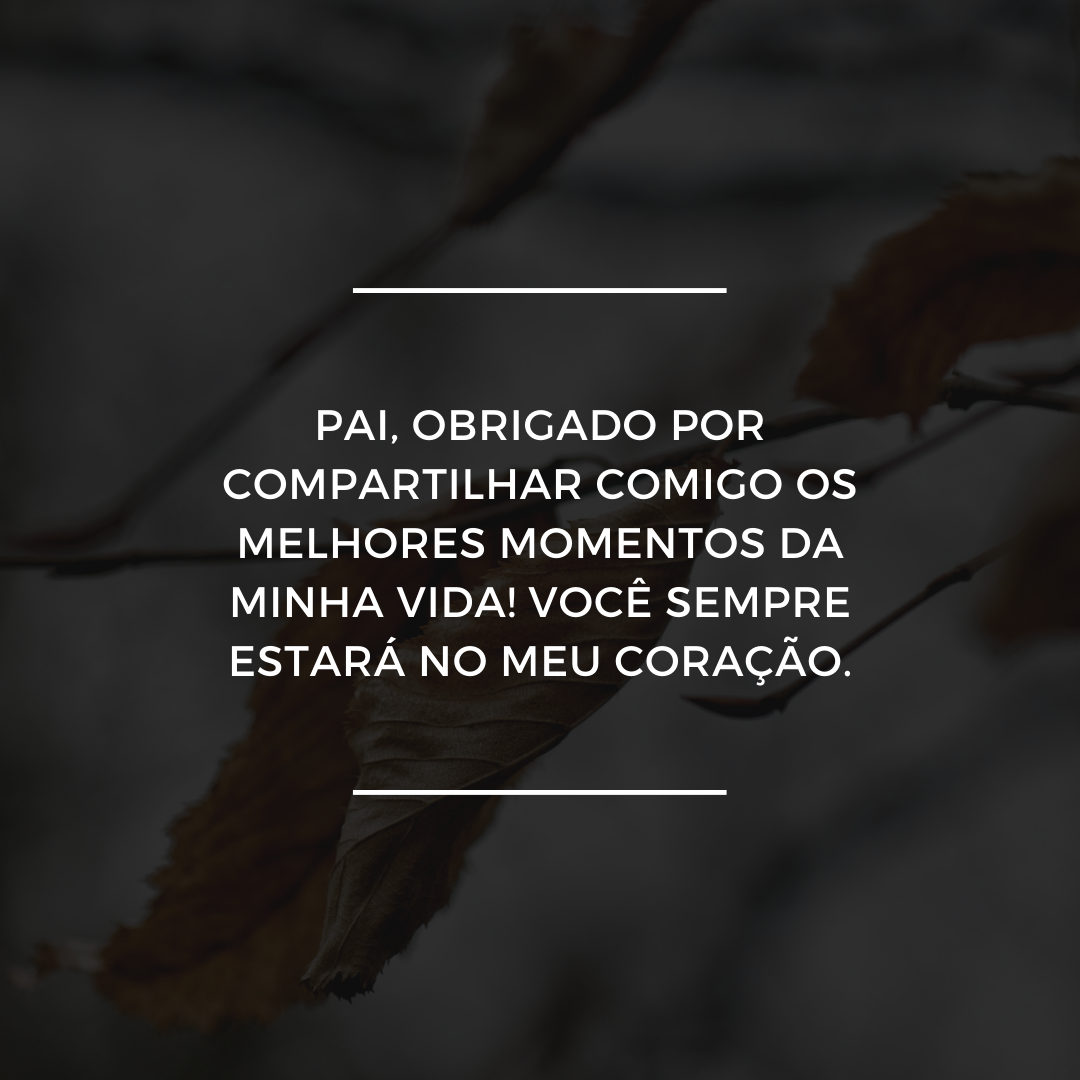 Pai, obrigado por compartilhar comigo os melhores momentos da minha vida! Você sempre estará no meu coração.