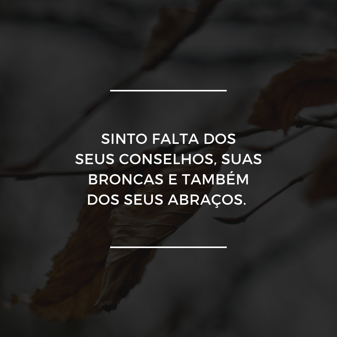 Sinto falta dos seus conselhos, suas broncas e também dos seus abraços. 