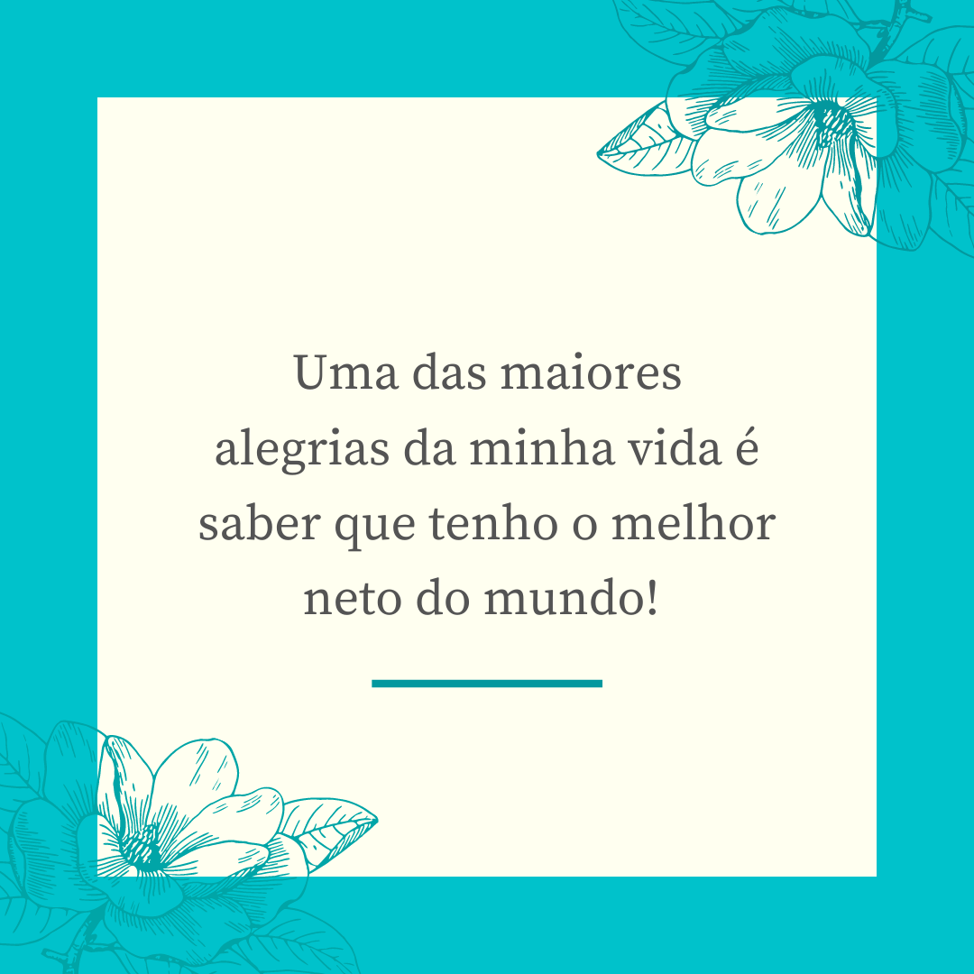 Uma das maiores alegrias da minha vida é saber que tenho o melhor neto do mundo! 