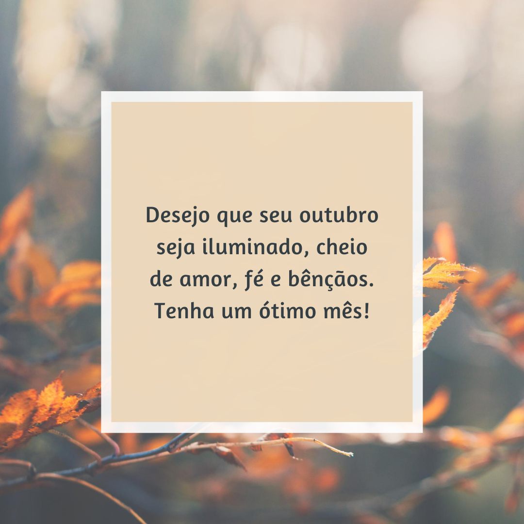 Desejo que seu outubro seja iluminado, cheio de amor, fé e bênçãos. Tenha um ótimo mês!