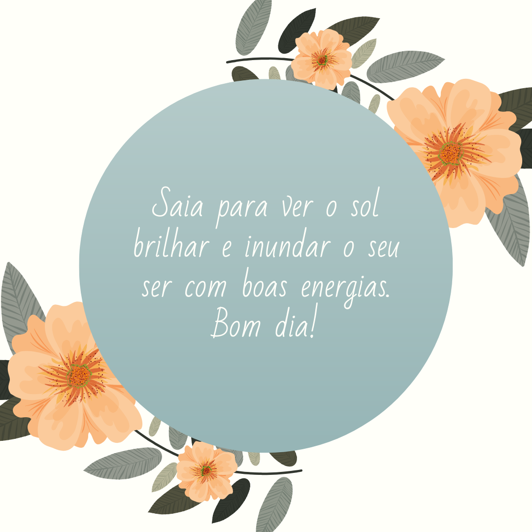 Saia para ver o sol brilhar e inundar o seu ser com boas energias. Bom dia!