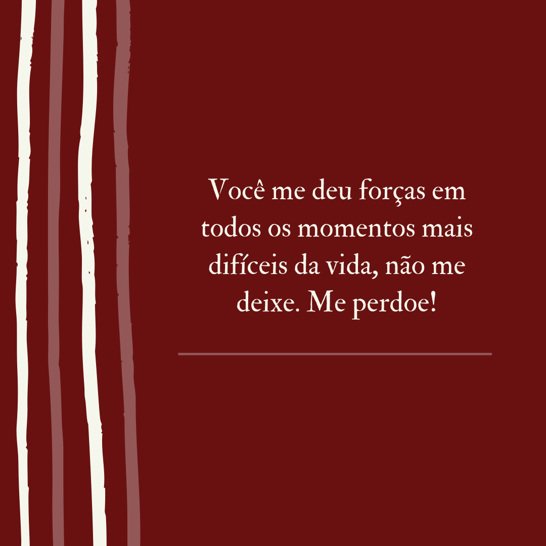 Você me deu forças em todos os momentos mais difíceis da vida, não me deixe. Me perdoe!