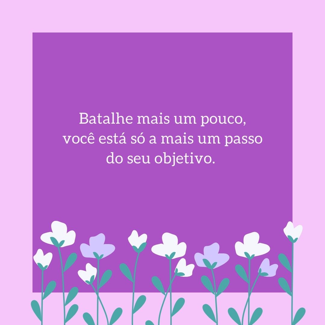 Batalhe mais um pouco, você está só a mais um passo do seu objetivo. 