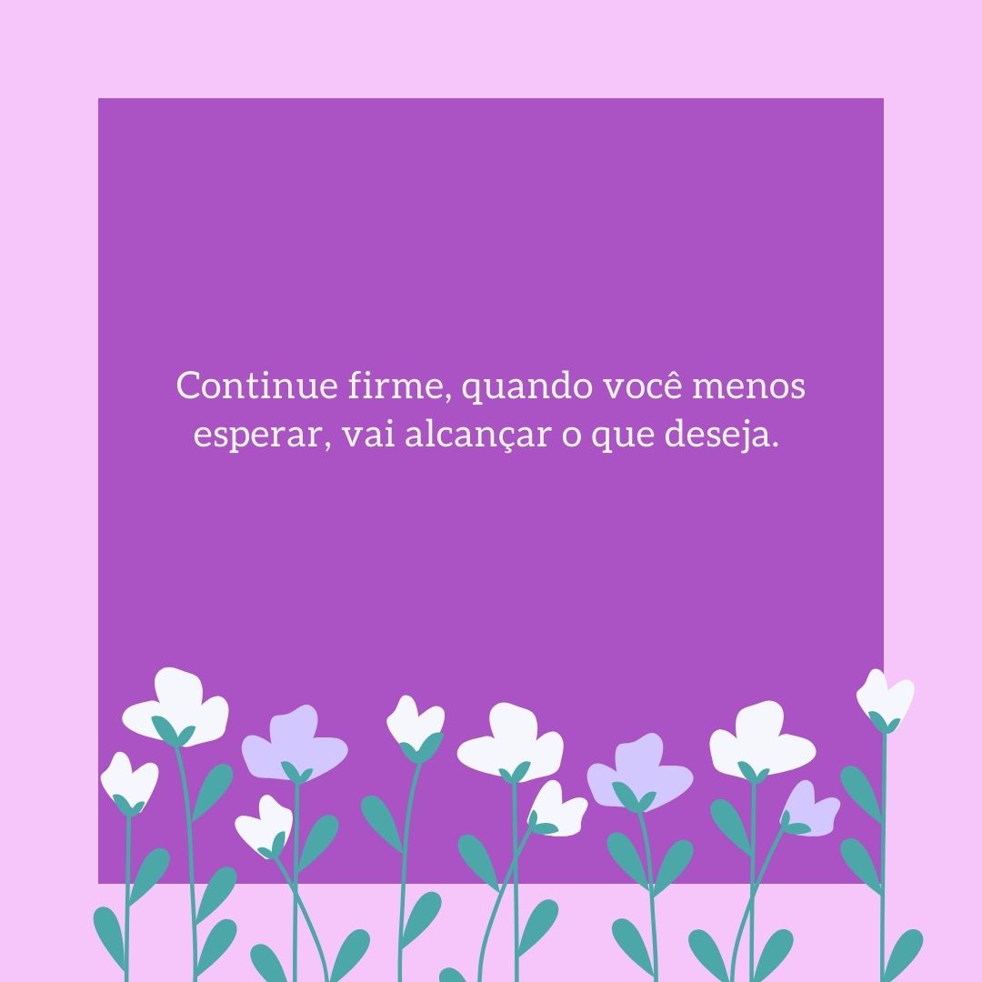 Continue firme, quando você menos esperar, vai alcançar o que deseja. 