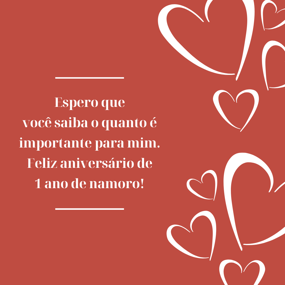 Espero que você saiba o quanto é importante para mim. Feliz aniversário de 1 ano de namoro!