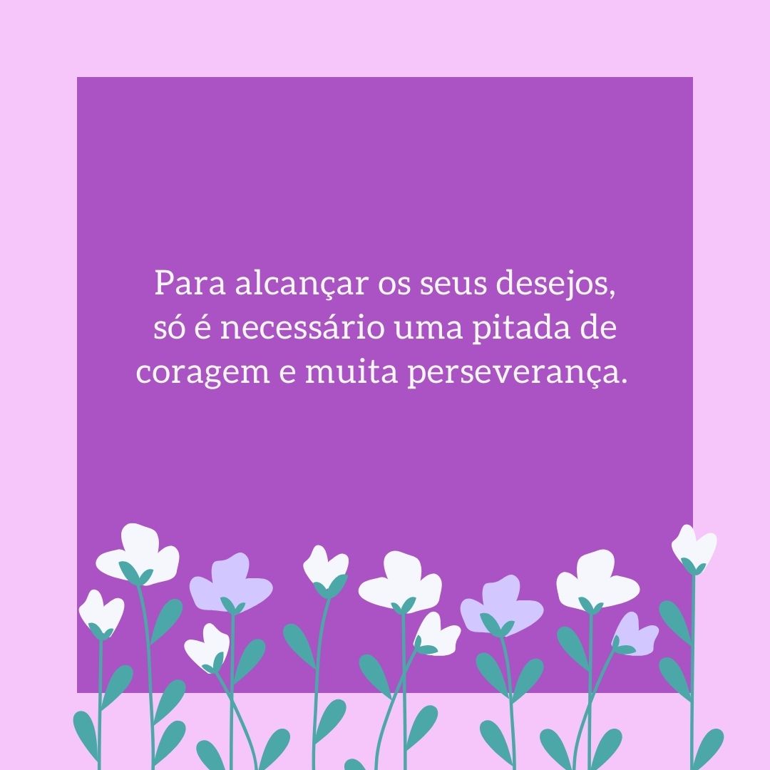 Para alcançar os seus desejos, só é necessário uma pitada de coragem e muita perseverança. 