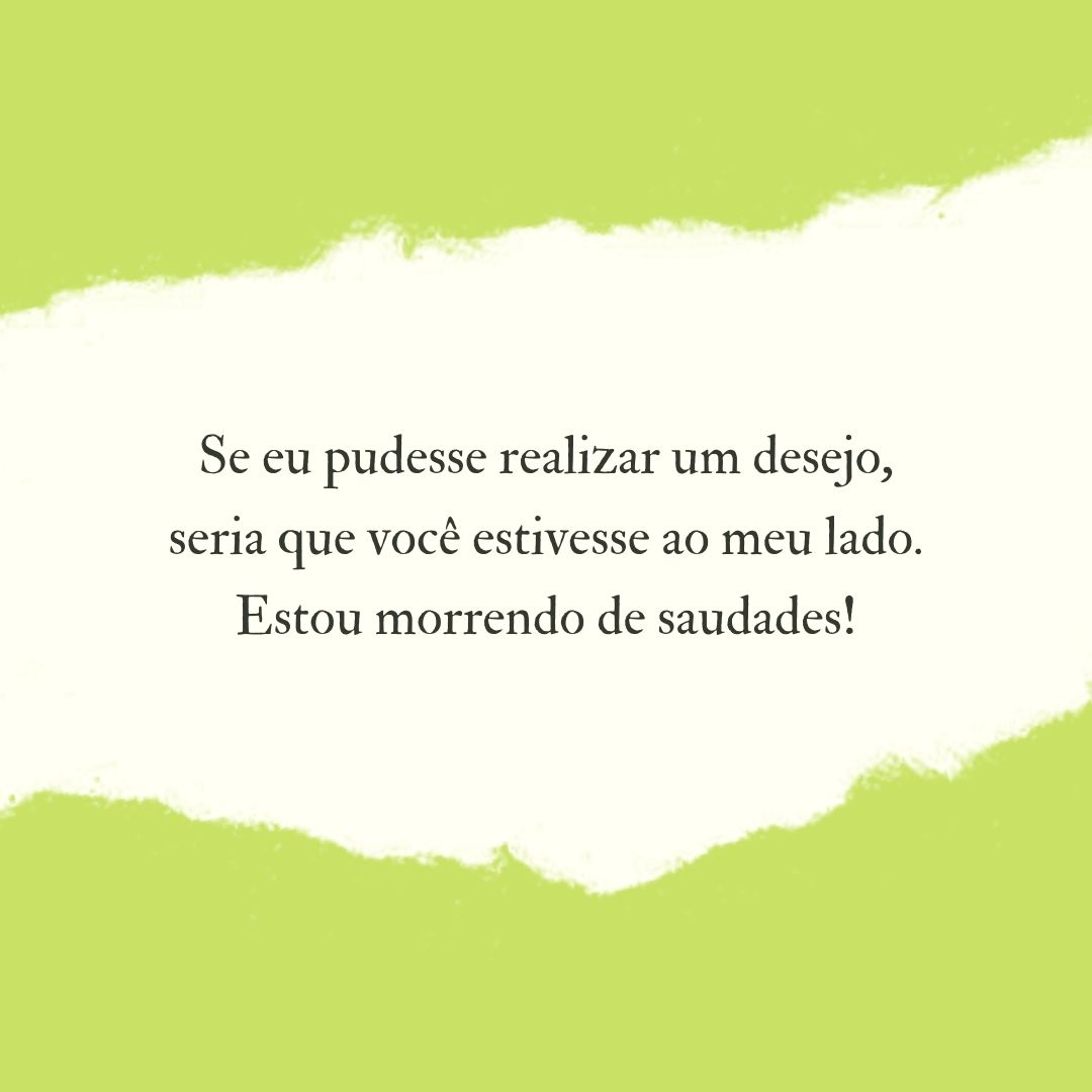 Se eu pudesse realizar um desejo, seria que você estivesse ao meu lado. Estou morrendo de saudades!