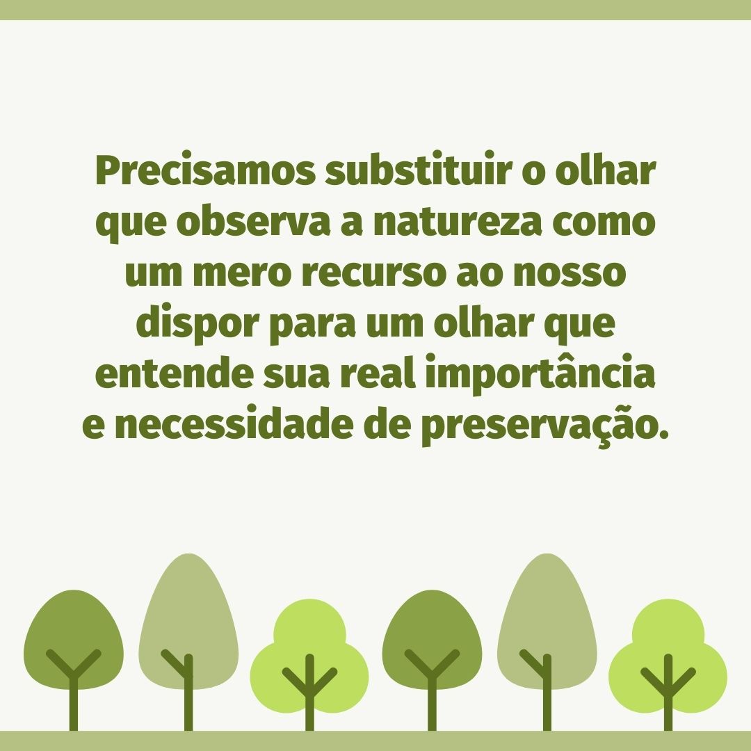 Precisamos substituir o olhar que observa a natureza como um mero recurso ao nosso dispor para um olhar que entende sua real importância e necessidade de preservação.