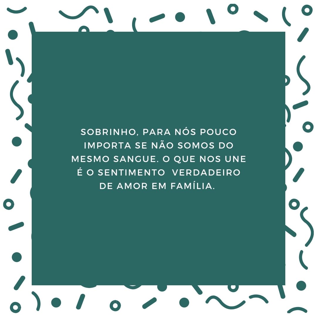 Sobrinho, para nós pouco importa se não somos do mesmo sangue. O que nos une é o sentimento verdadeiro de amor em família. 