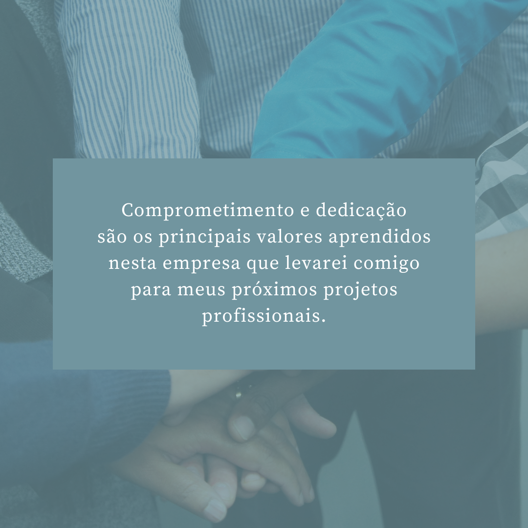 Comprometimento e dedicação são os principais valores aprendidos nesta empresa que levarei comigo para meus próximos projetos profissionais.